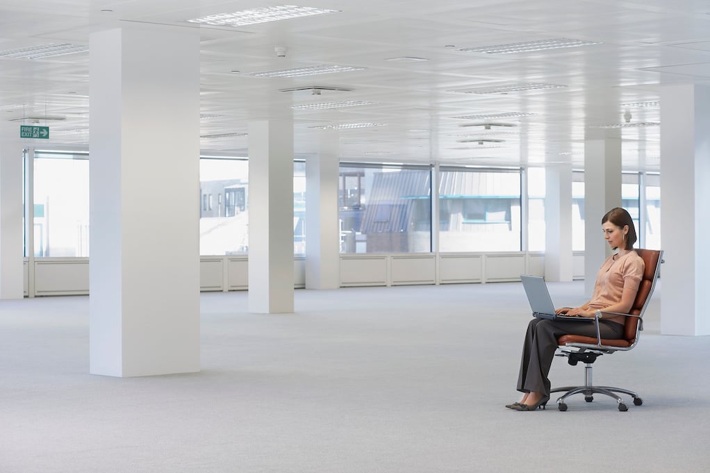 one person in empty office