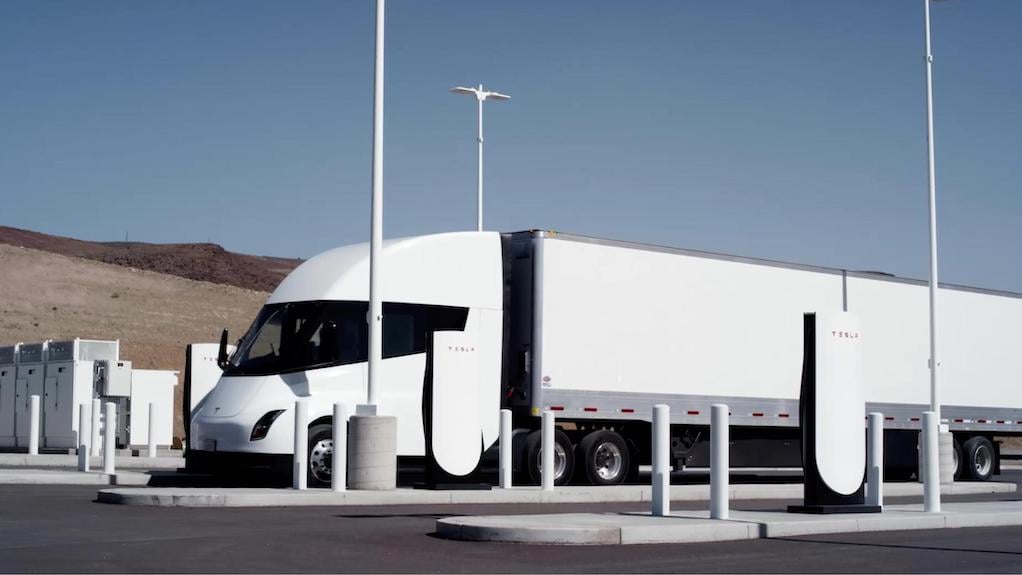 tesla semi truck and charger